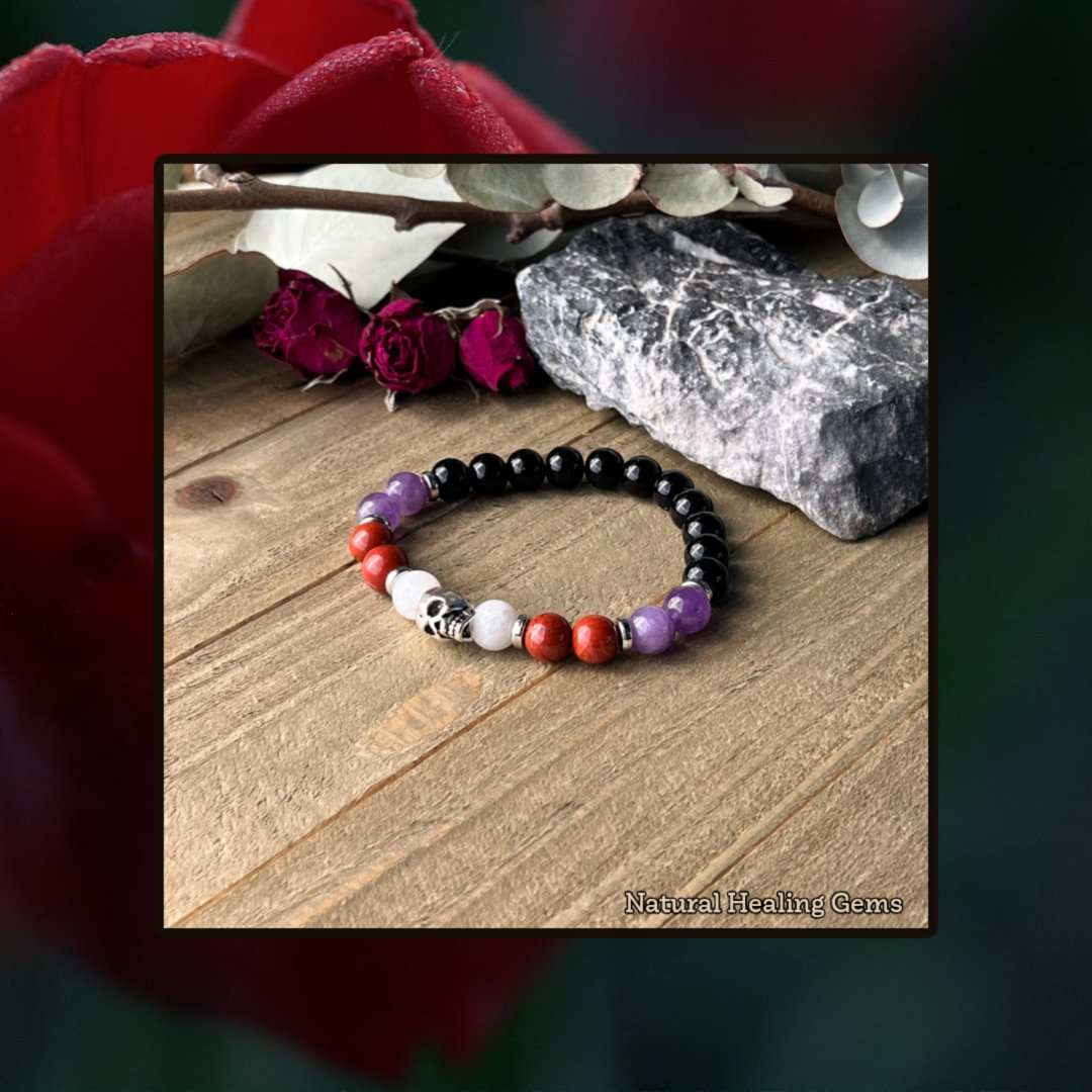 Multi Stone Skull Gemstone Bracelet for Protection
